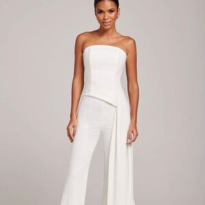 NADINE MERABI Elegant White Strapless Jumpsuit